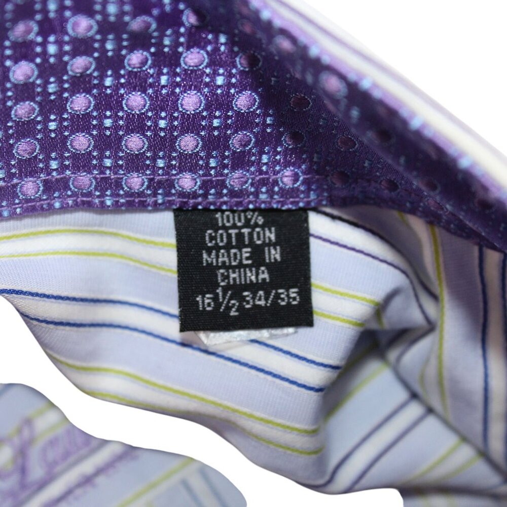 English Laundry Mens 16.5 Dress Shirt Flip Cuff Purple Striped Clubwear Office - Picture 15 of 16